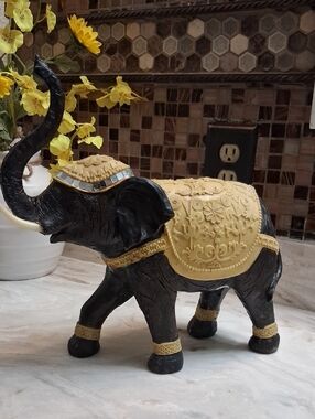 Dark Brown & Gold Decorative Elephant Figurine